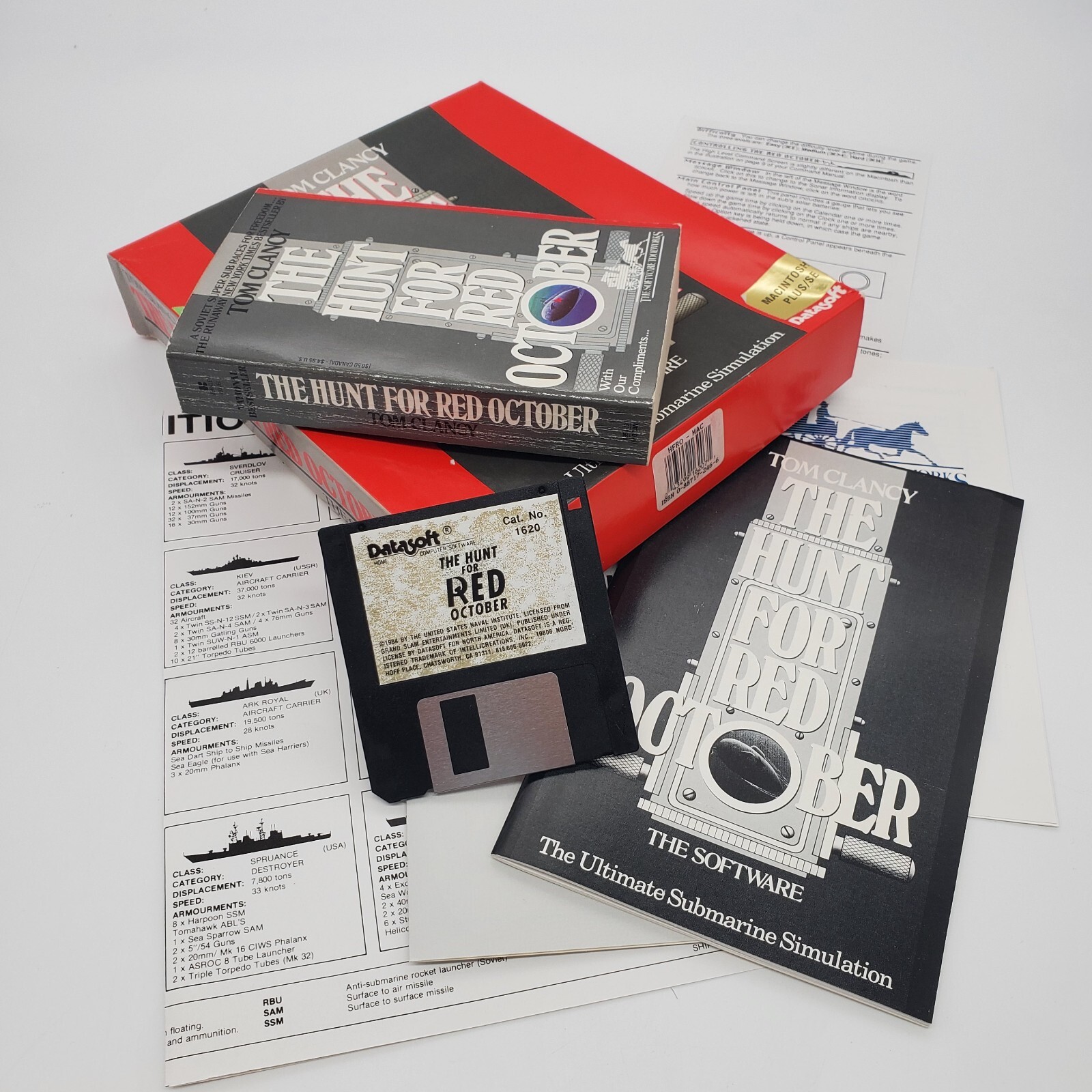 The Hunt for Red October Apple Macintosh Datasoft Big Box Computer Game w/ Novel