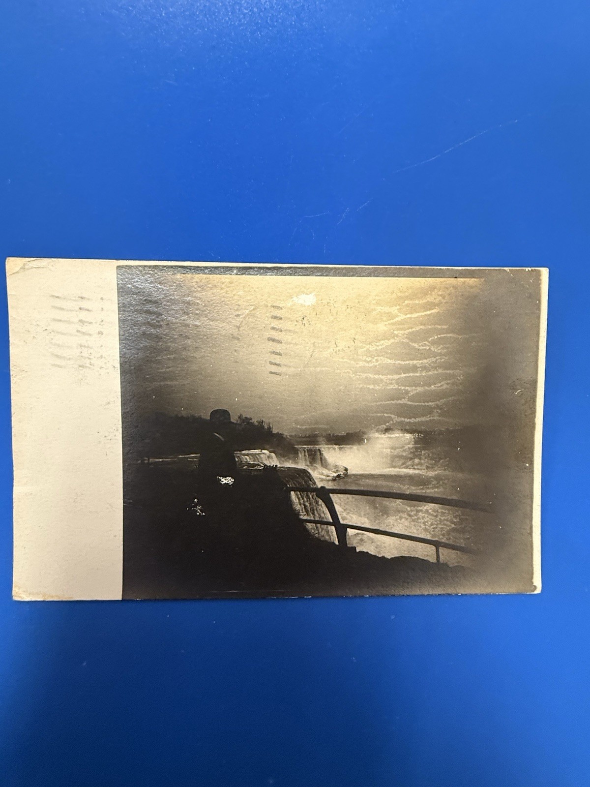 Wow 1907 Man Niagara Falls Photo Postcard w/Benjamin Franklin Stamp