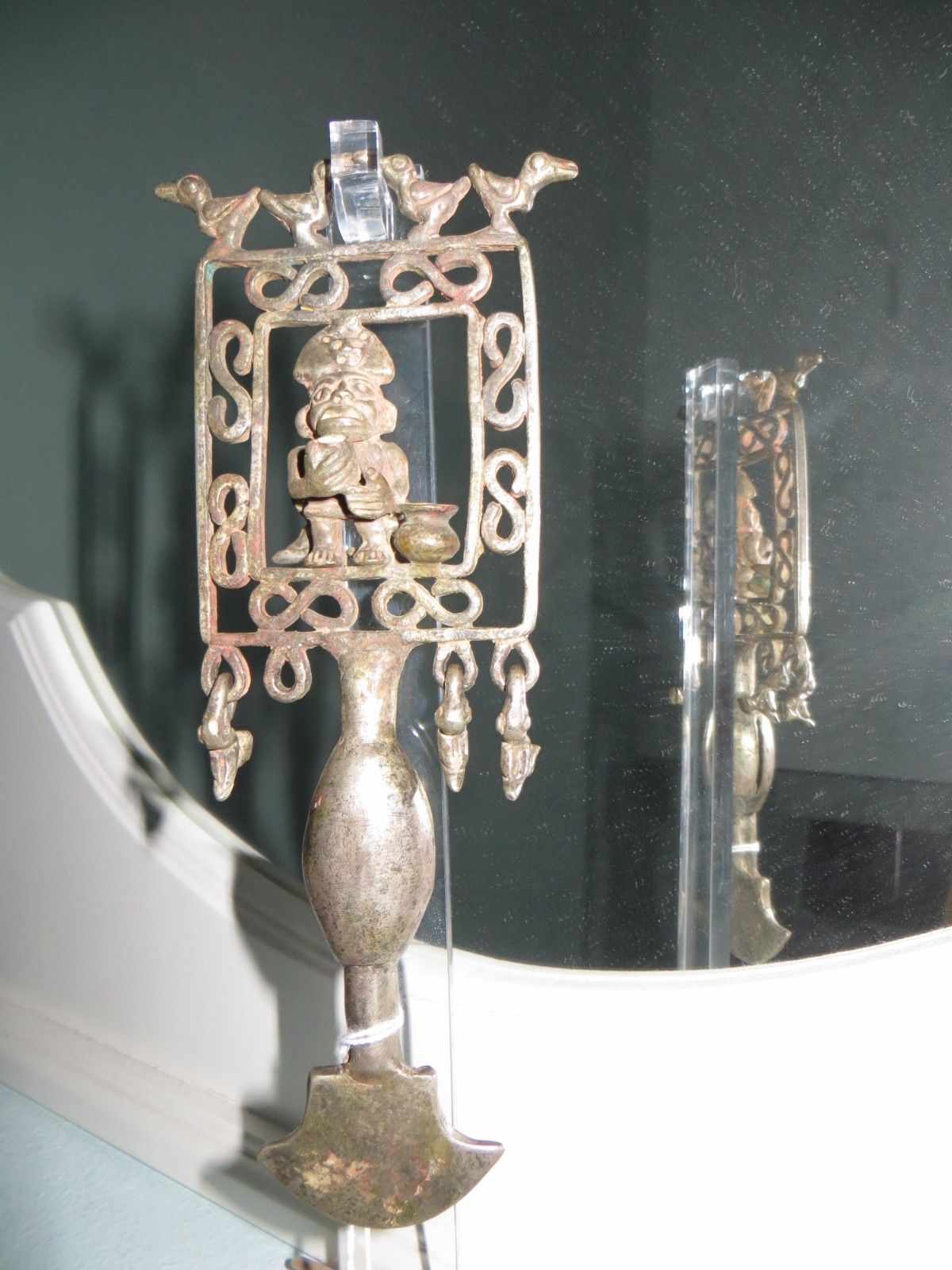 PERU: Chimu culture: 900-1470 AD, silver Shaman with Kero Scepter Rattler-Tumi
