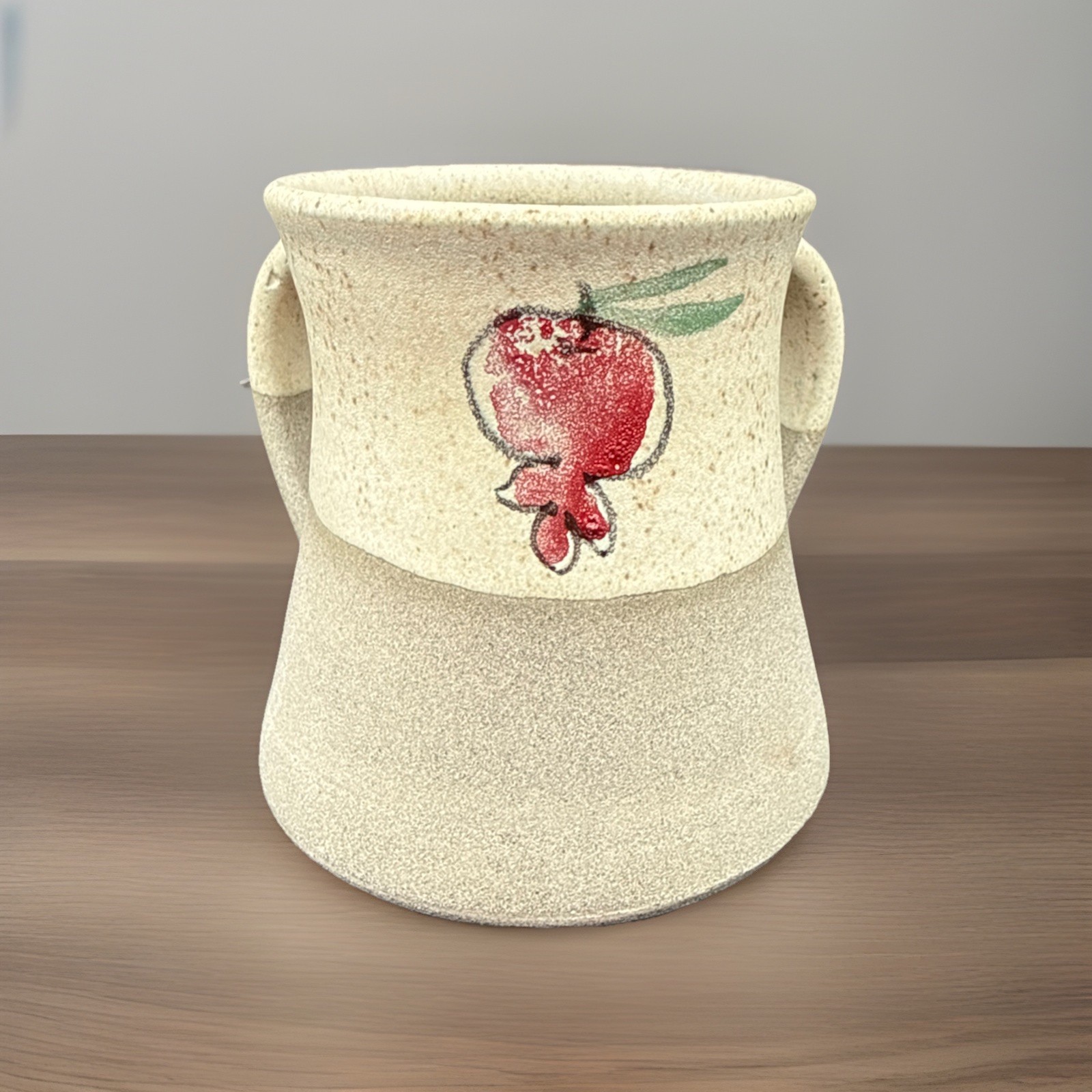 Jewish Pomegranate Hand Washing Pottery Cup Signed Batya Isreal Double Handle 