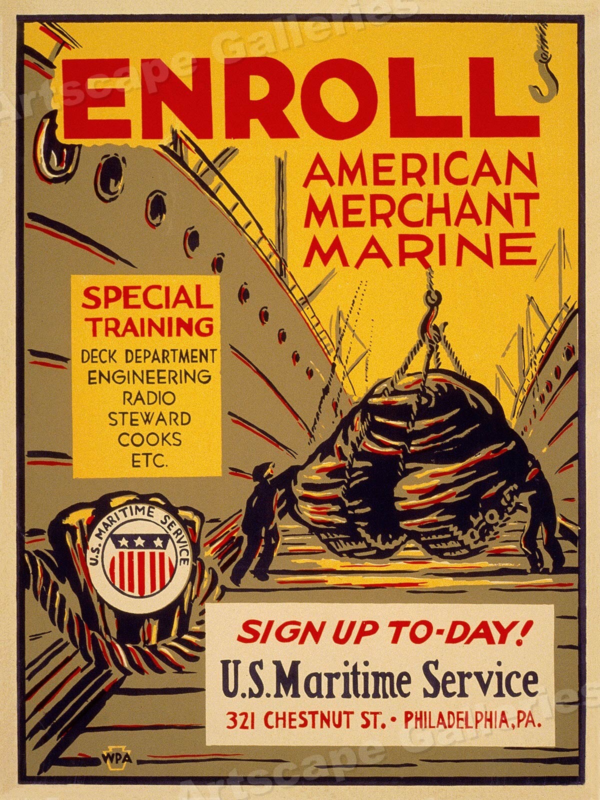 Sign Up for American Merchant Marine 1942 Vintage WW2 Poster -18x24