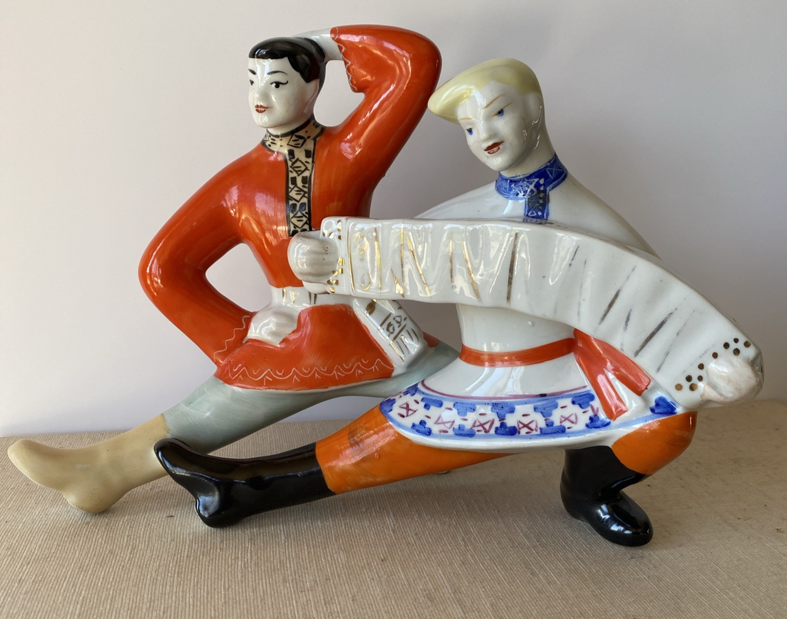 Cossack Ukrainian Dancers Accordion Porcelain Ceramic Figurine Soviet Era USSR