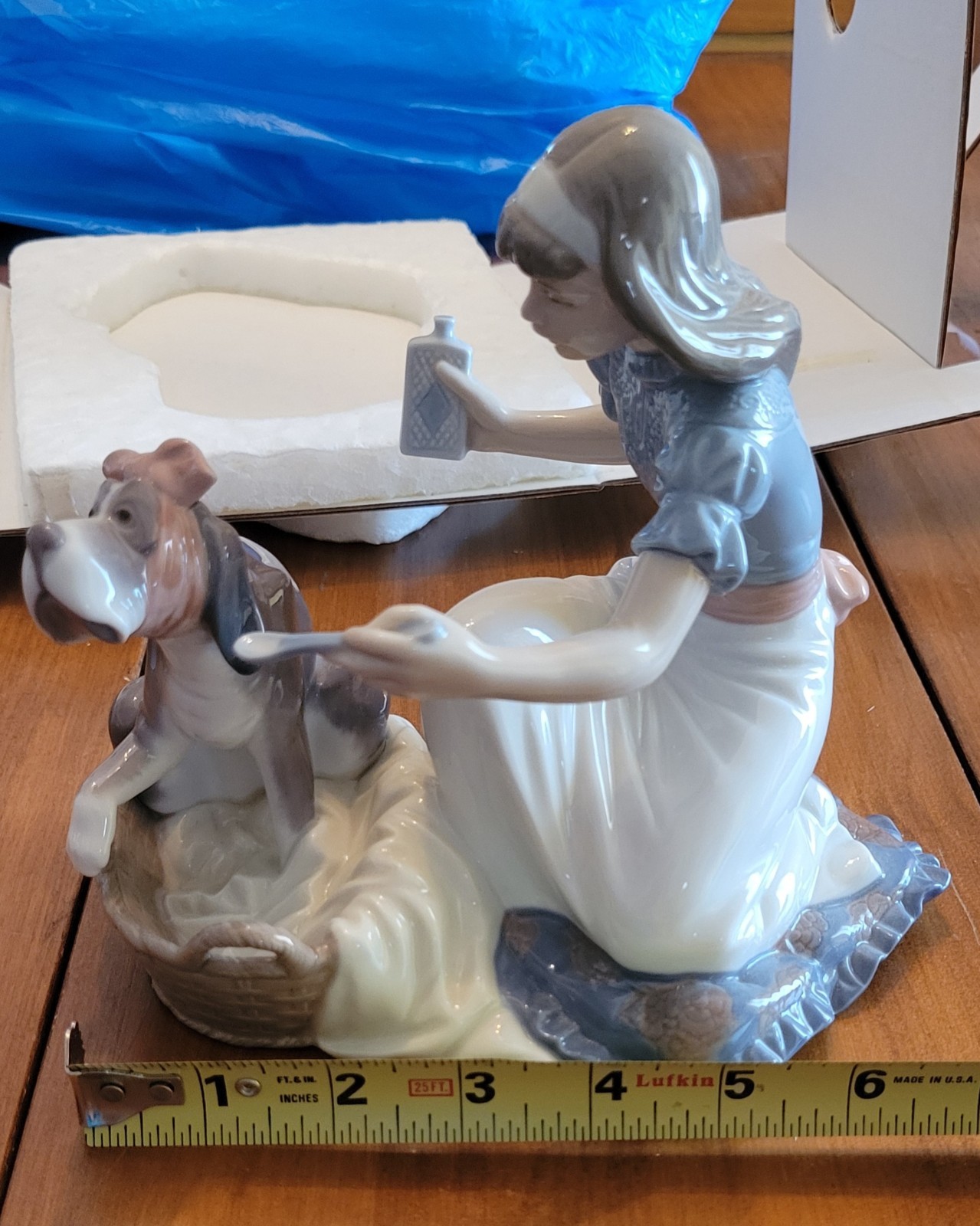 Vintage Lladro Take Your Medicine #5921 Retired Girl With Dog Spoon Mint w/ Box