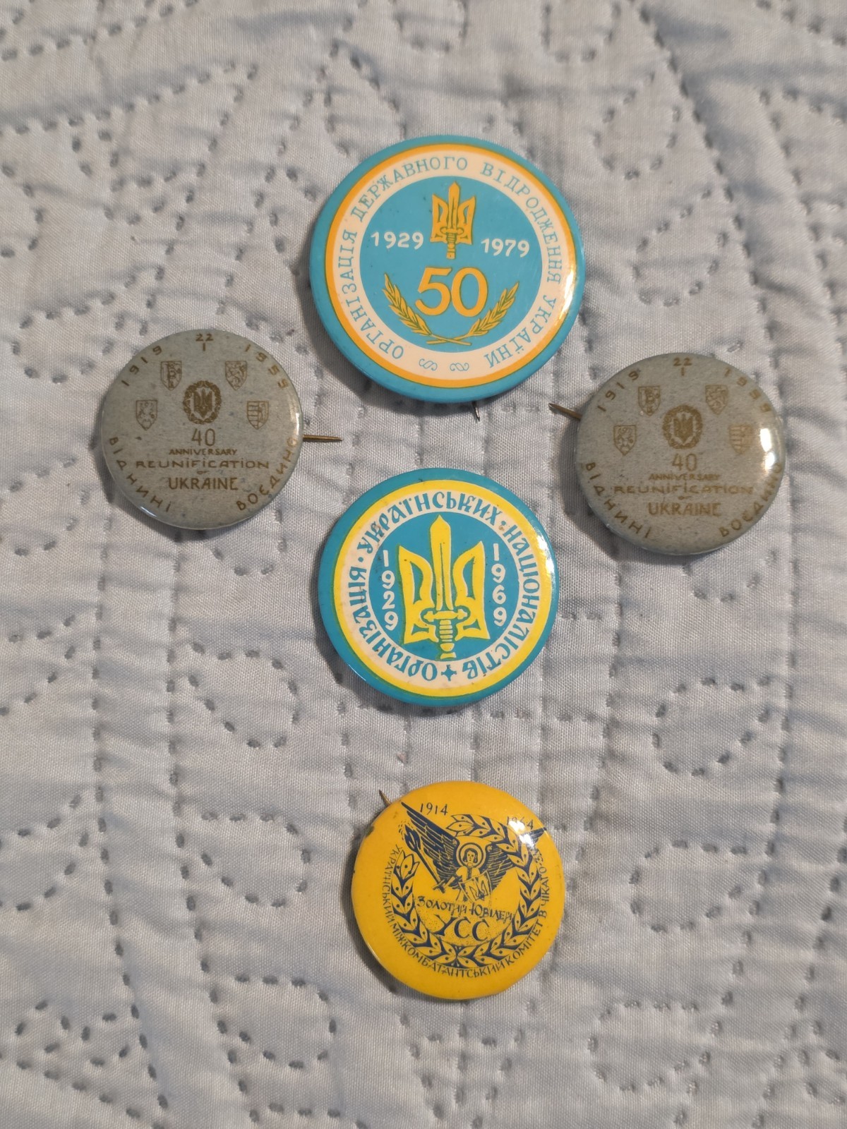 Vintage Ukrainian Anniversary Buttons 1959, 1964, 1969, 1979 - Pinback Buttons