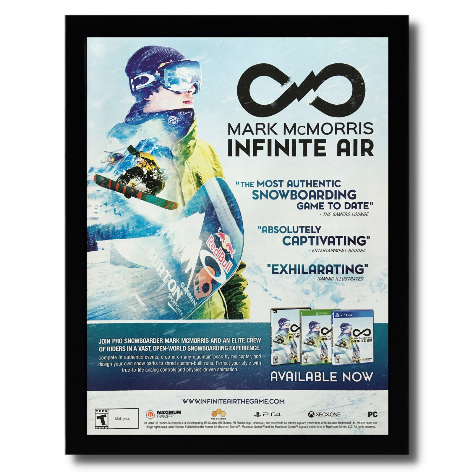 2016 Mark McMorris Infinite Air Framed Print Ad/Poster PS4 Xbox One Snowboarding
