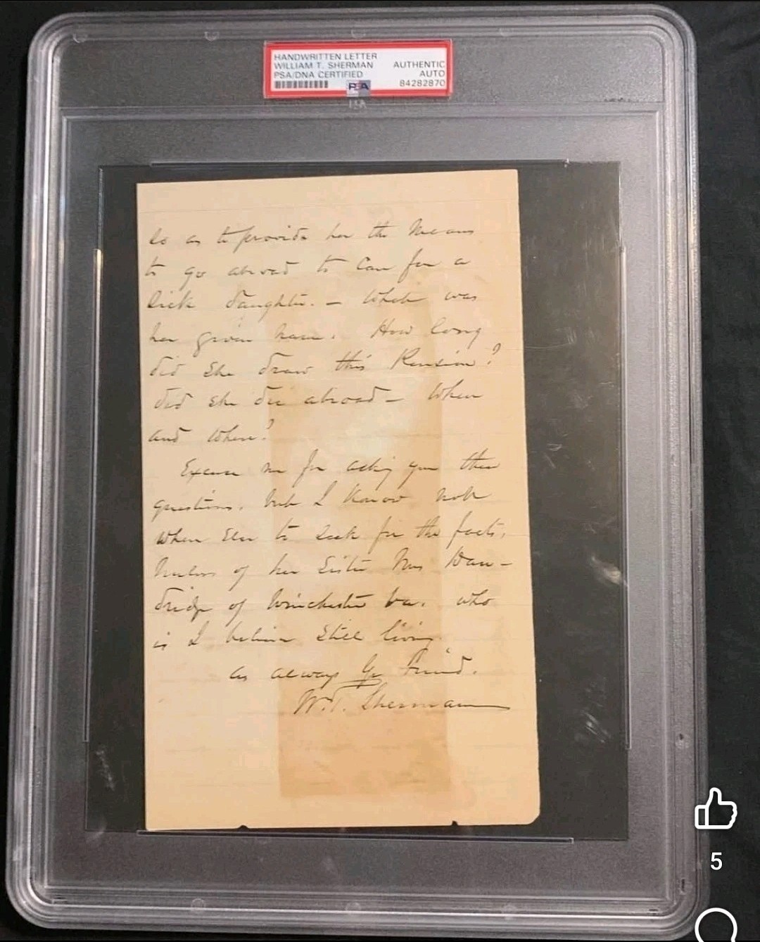 William Tecumseh Sherman Handwritten Signed Letter Dated 1888 PSA/DNA Autograph