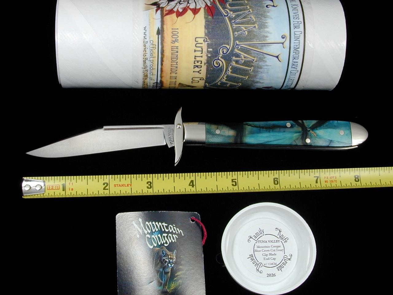 TUNA VALLEY BLUE CROSS CUT FOSSIL MOUNTAIN COUGAR SWING GUARD KNIFE 1 OF 30 USA