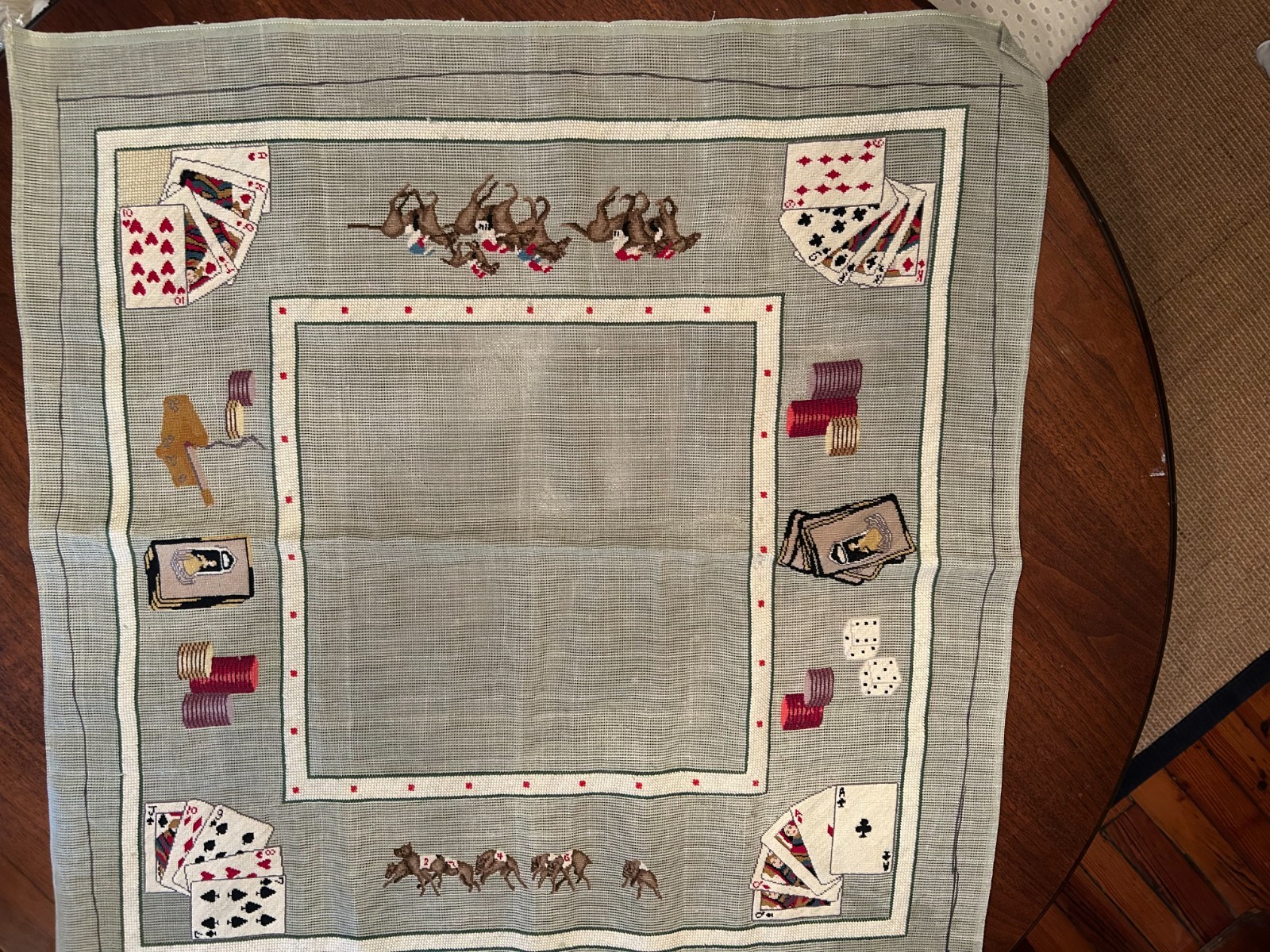 Vintage Wool Needlepoint Table Cover