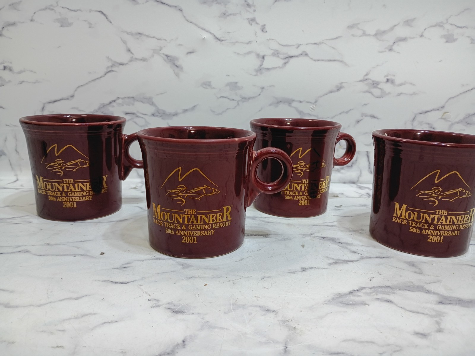 4 Fiestaware 50th Anniversary Mountaineer Casino Coffee Mugs by Homer Laughlin 