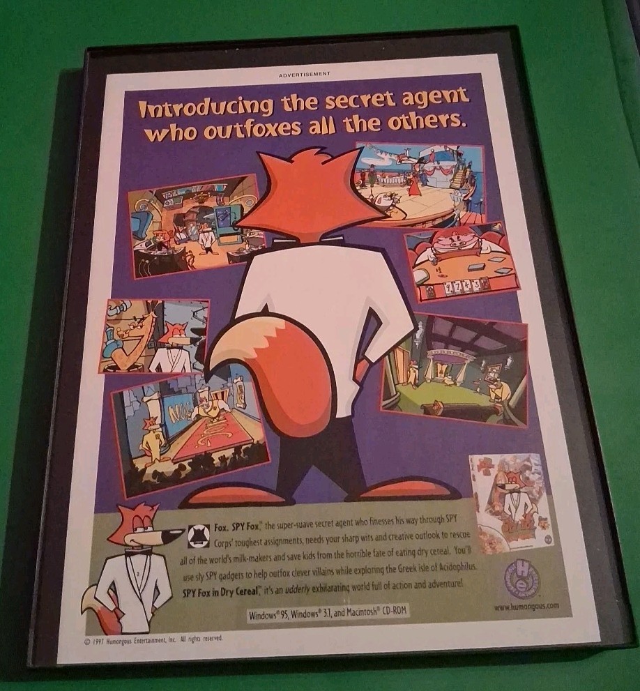 Spy Fox In Dry Cereal CD-ROM Framed Print Ad 1997 8.5x11