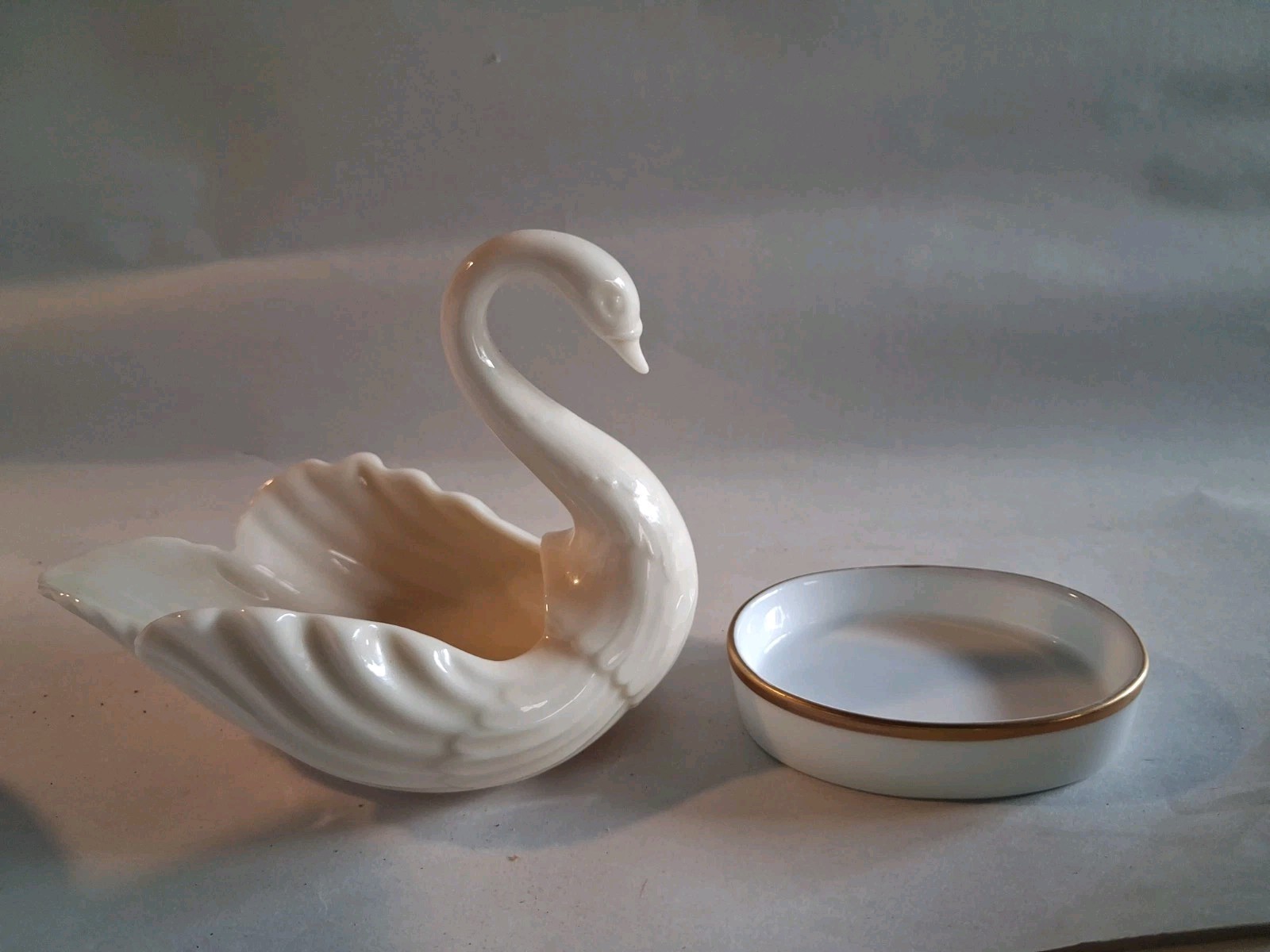 Vintage Swan Lenox Mini Porcelain Trinket Dish Holder and Lenox Mini Dish
