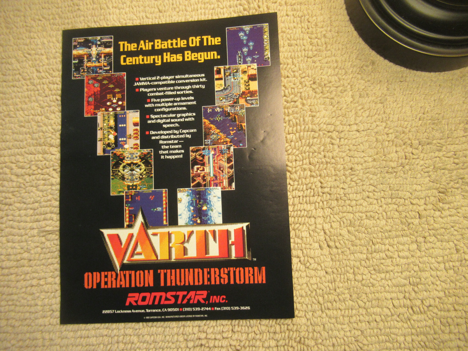 Original 1992 ad11- 8.5\'\' varth operation thunderstorm romstar VIDEO GAME FLYER
