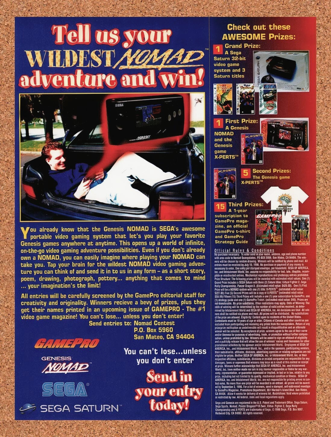 1995 Sega Nomad Wildest Nomad Adventure Context Original Ad / Retro Wall Art v2
