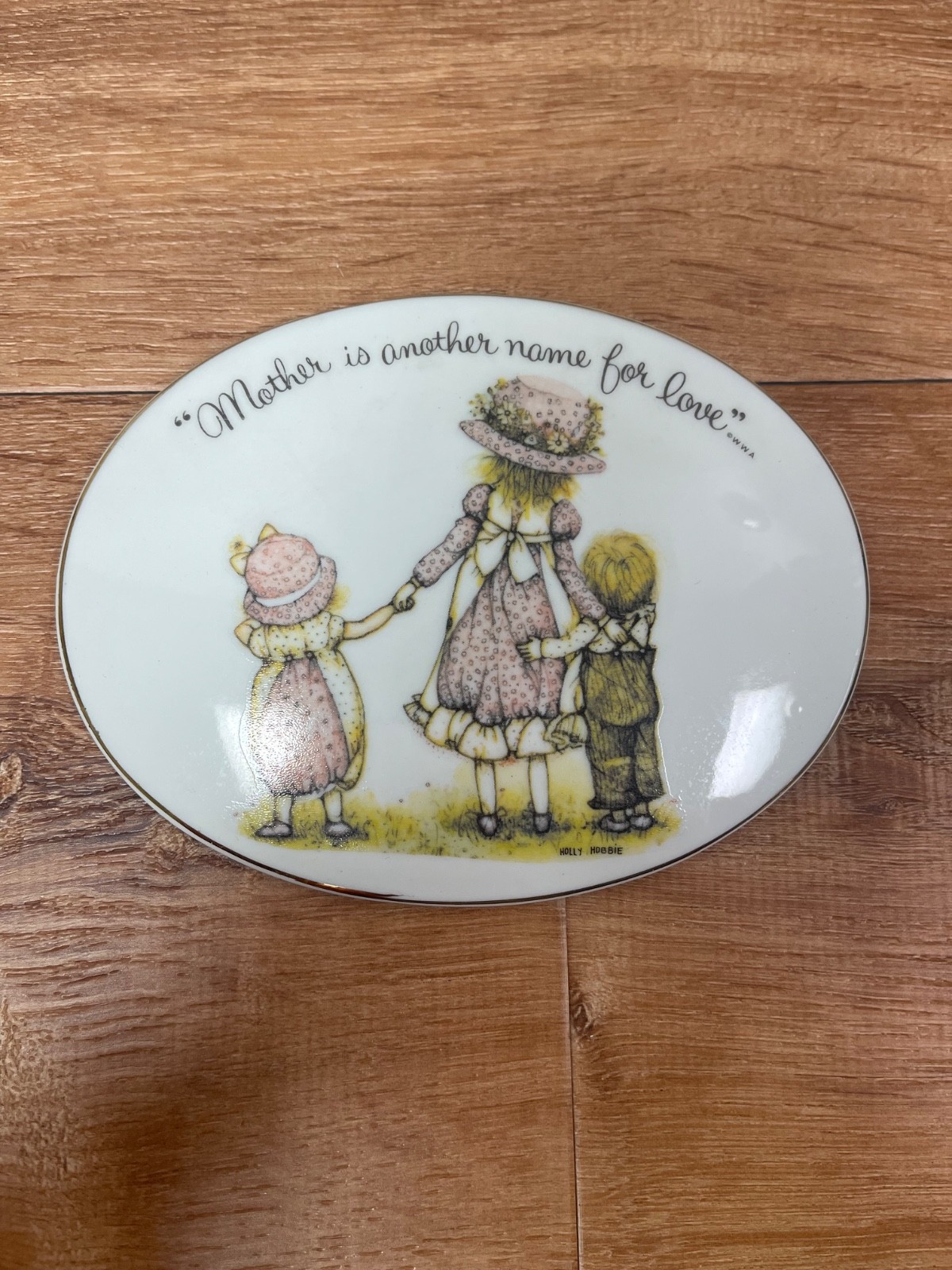 Holly Hobbie Vintage Oval Porcelain Plaque MOTHER IS ANOTHER NAME FOR LOVE