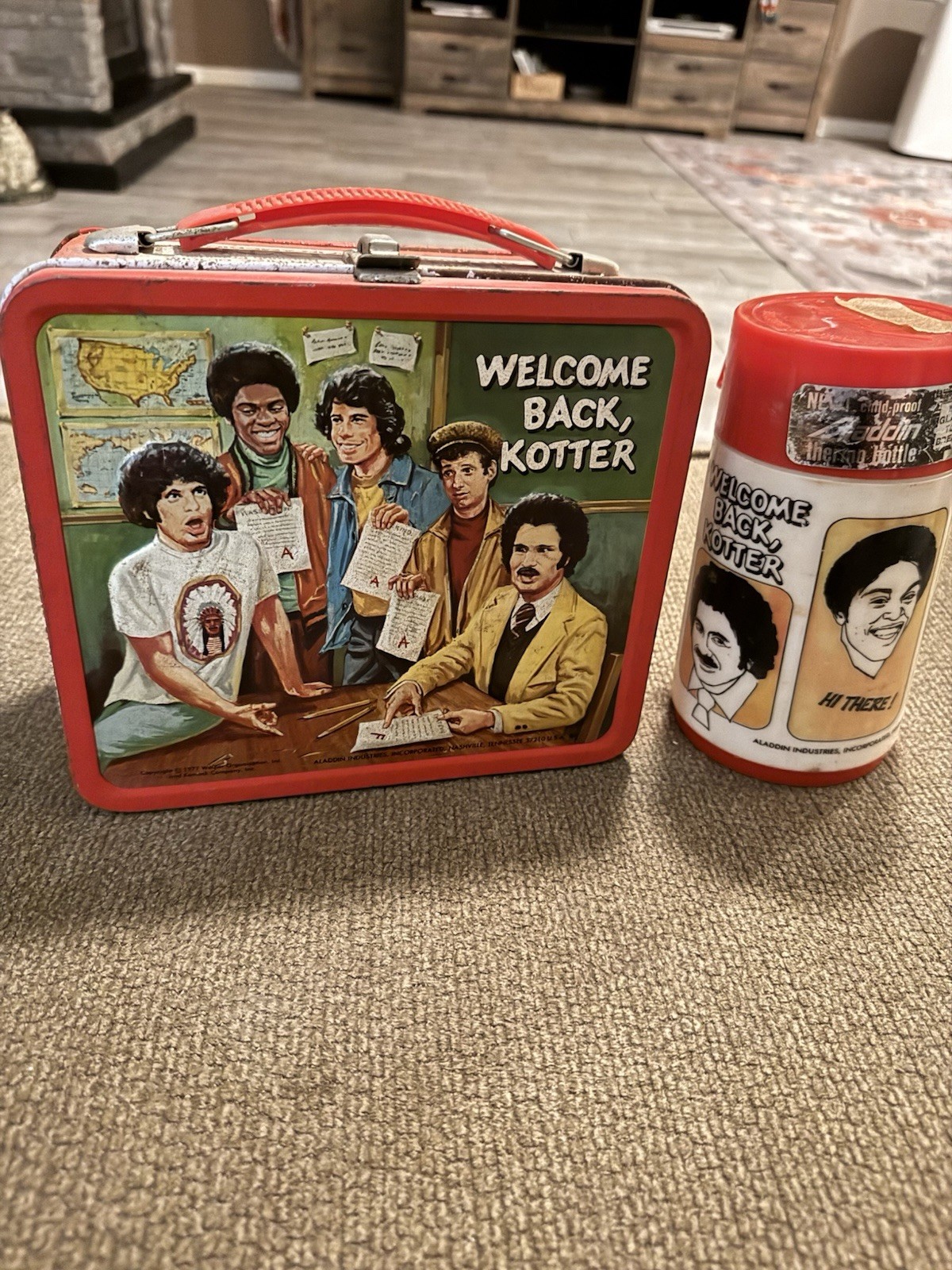 Vintage 1977 Welcome Back Kotter Metal Lunchbox Aladdin John Travolta Thermos