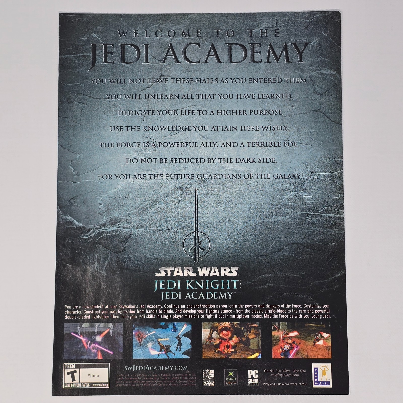 Star Wars Jedi Knight Academy Xbox PC Higher Purpose Print Ad/Poster