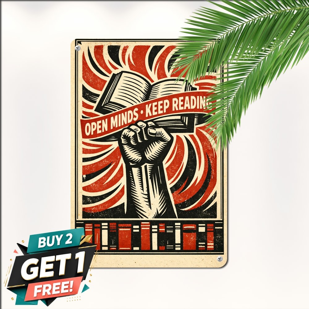 Freedom To Read Book Icon Sign Metal Tin Sign Library Decor 8x12