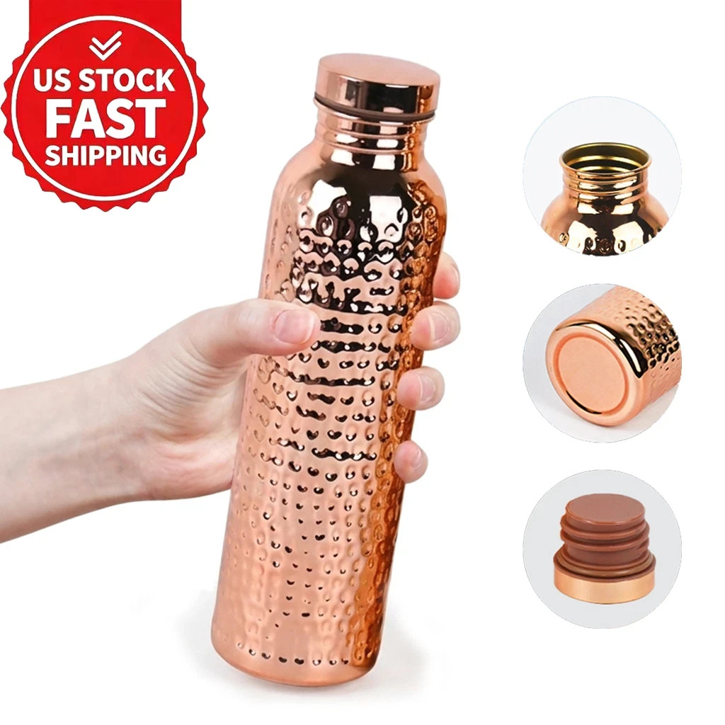 💧 27oz Handmade Copper Water Bottle 🔨 Hammered Finish | BPA-Free Ayurvedic