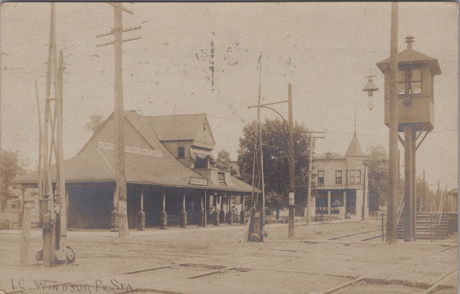 RPPC Chicago IL Illinois Central Railroad Windsor Park Depot Station 1908