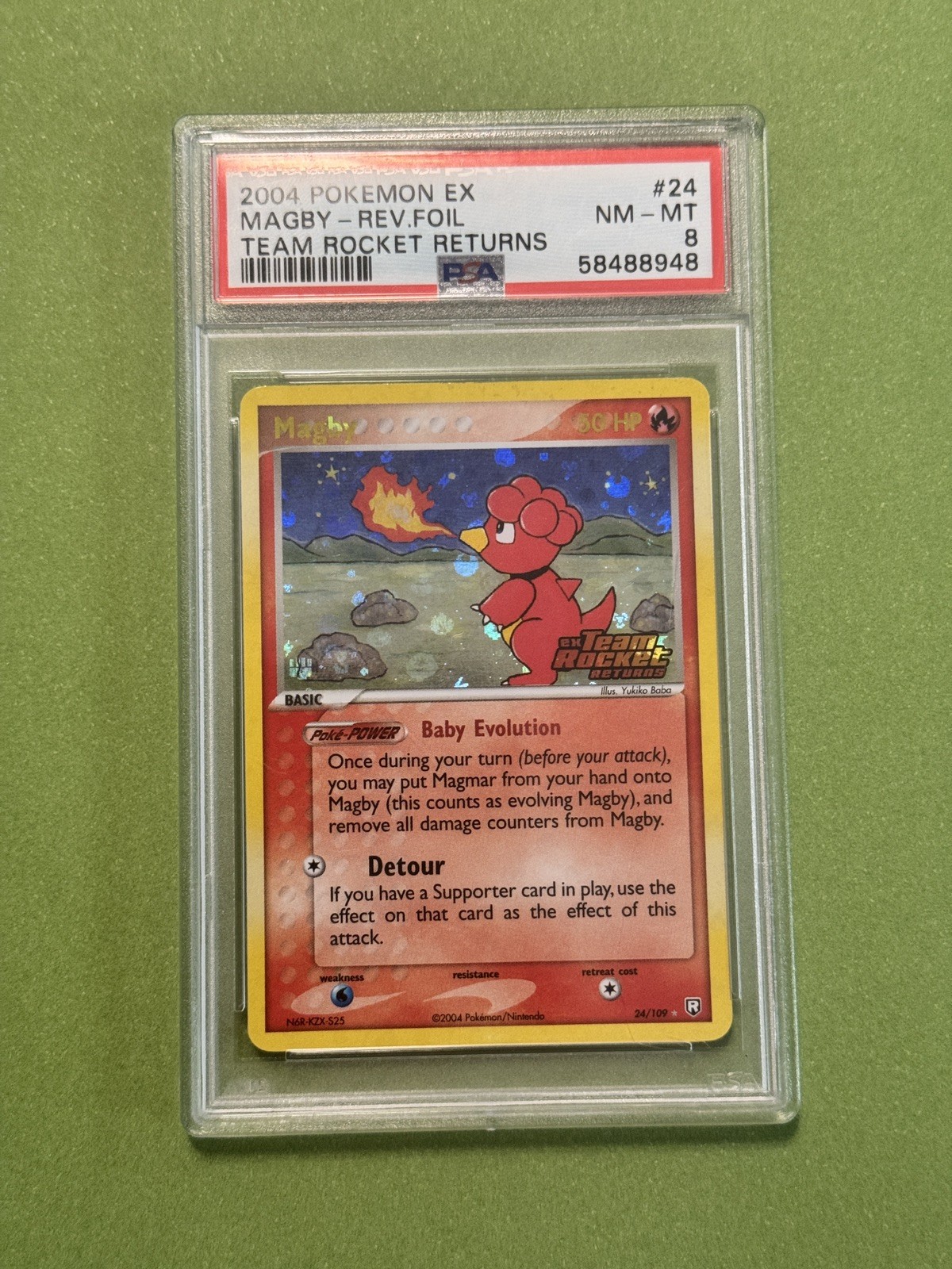 2004 Pokemon Ex Team Rocket Returns #24 Magby Reverse Holo PSA 8 Nm Mt