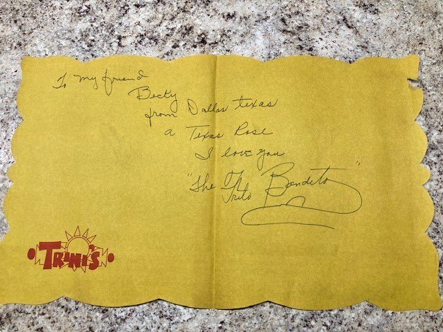 VTG 1970 Trini's Restaurant Dallas placemat Frito Bandito autograph
