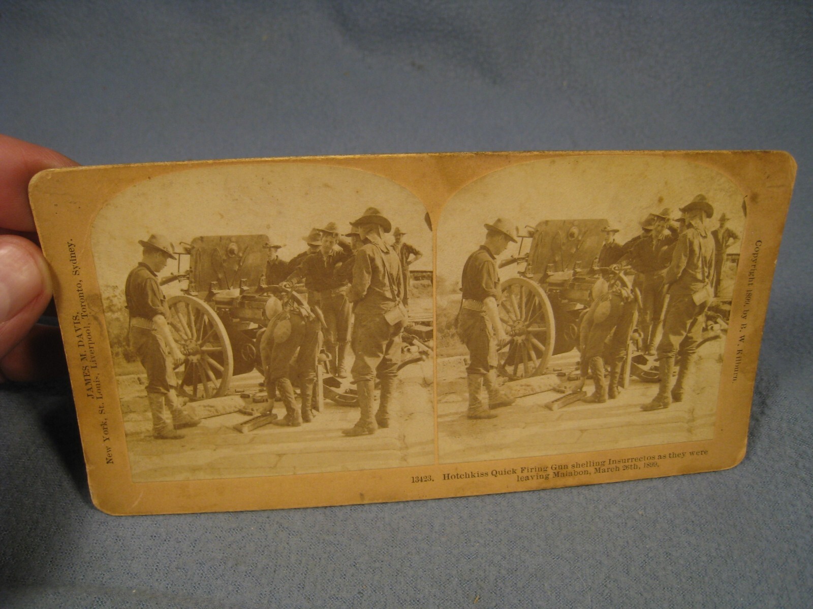 Antique 1899 Hotchkiss Quick Firing Gun Shelling Insurrections Stereoscope Card