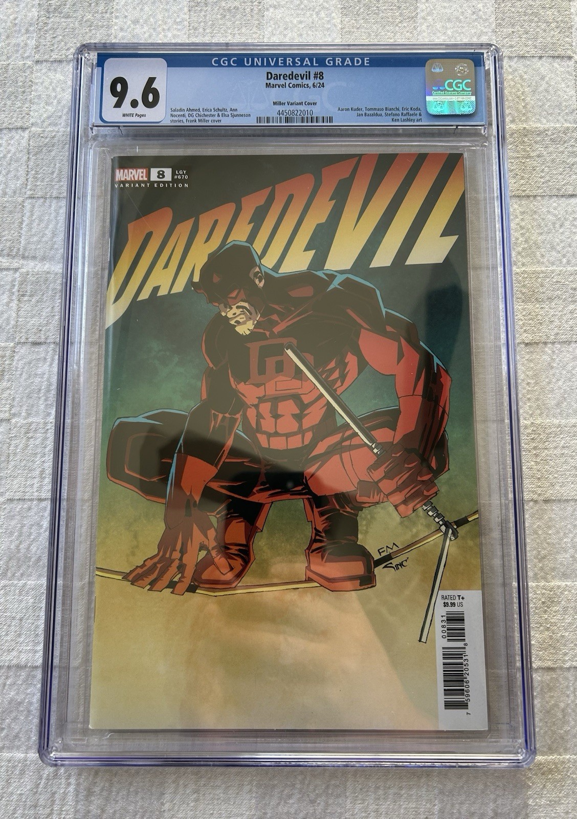 Marvel Comics Daredevil #8 2024 CGC 9.6 Miller Variant White Pages