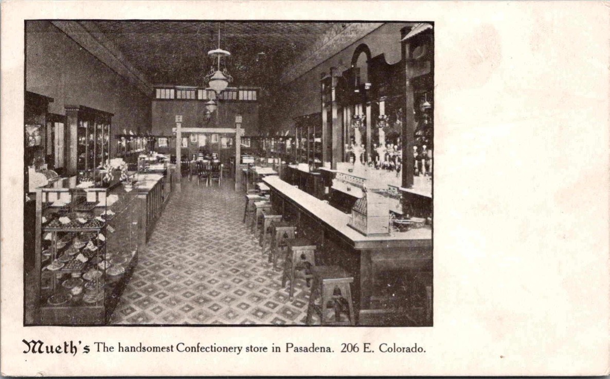 c1905 Mueth\'s Confectionery Interior 206 E Colorado Pasadena California CA Postc