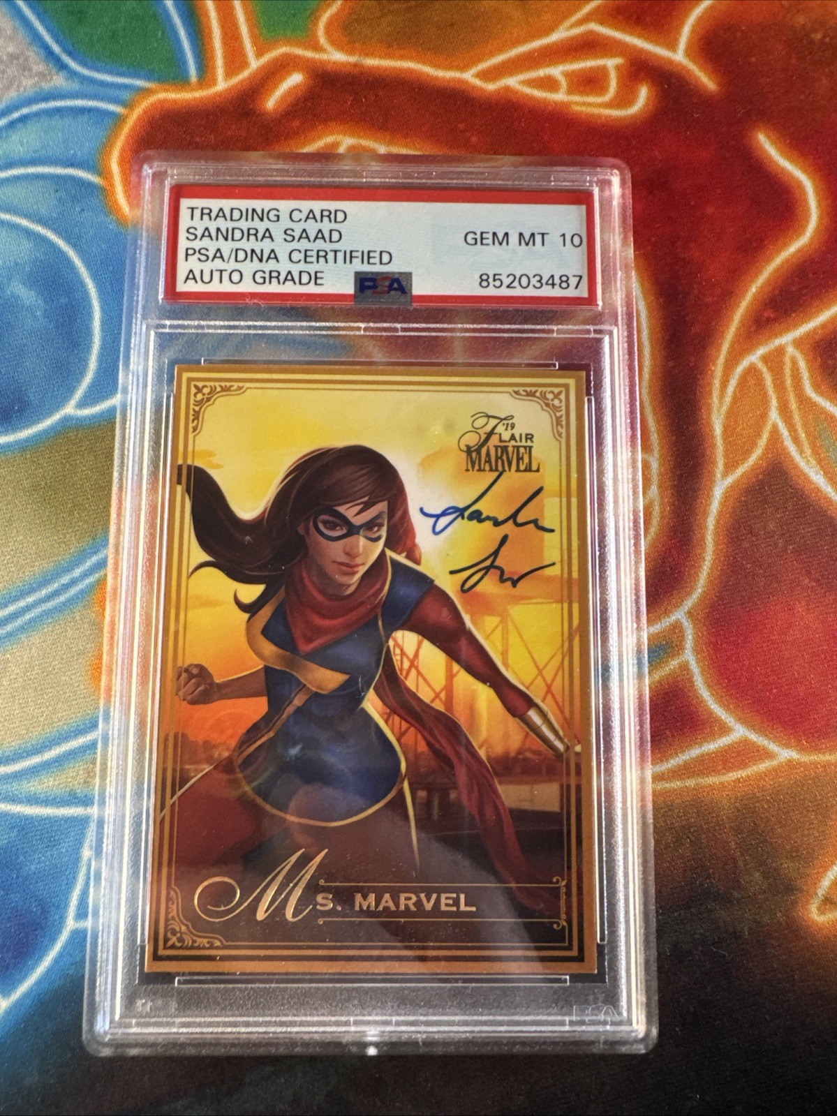 🔥2019 Flair Marvel Ms Marvel #78 Sandra Saad Signed Auto PSA GEM MT 10🔥