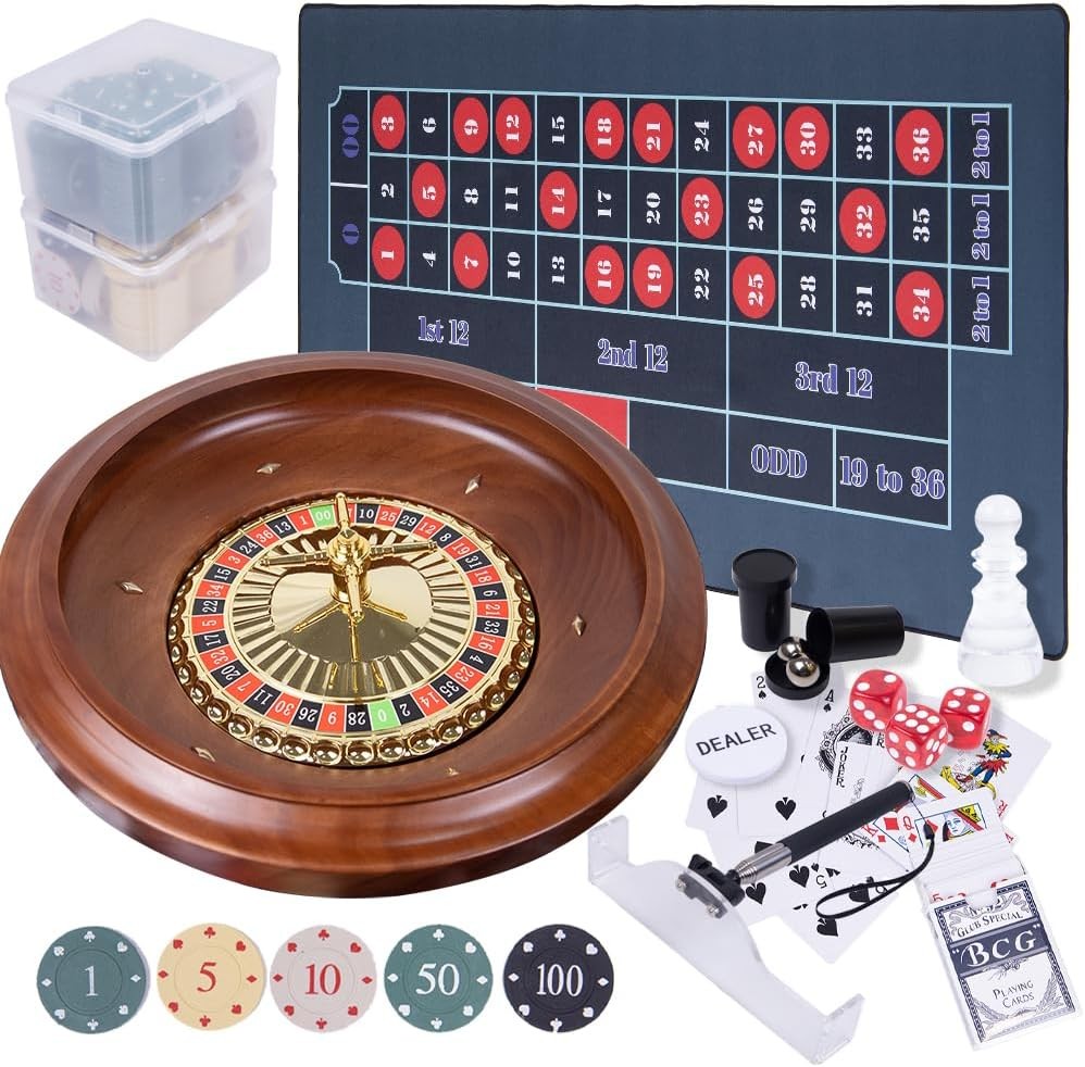 Roulette Wheel Game Set with Large Felt, 16 Inch Roulette Wheel, Retractable