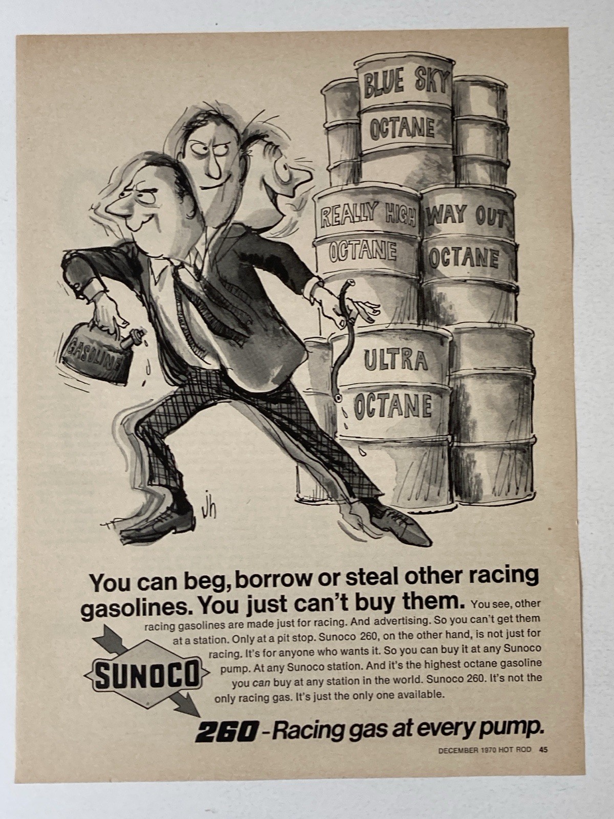 1970 Sunoco 260 Racing Gas Print Ad Beg Borrow Steal