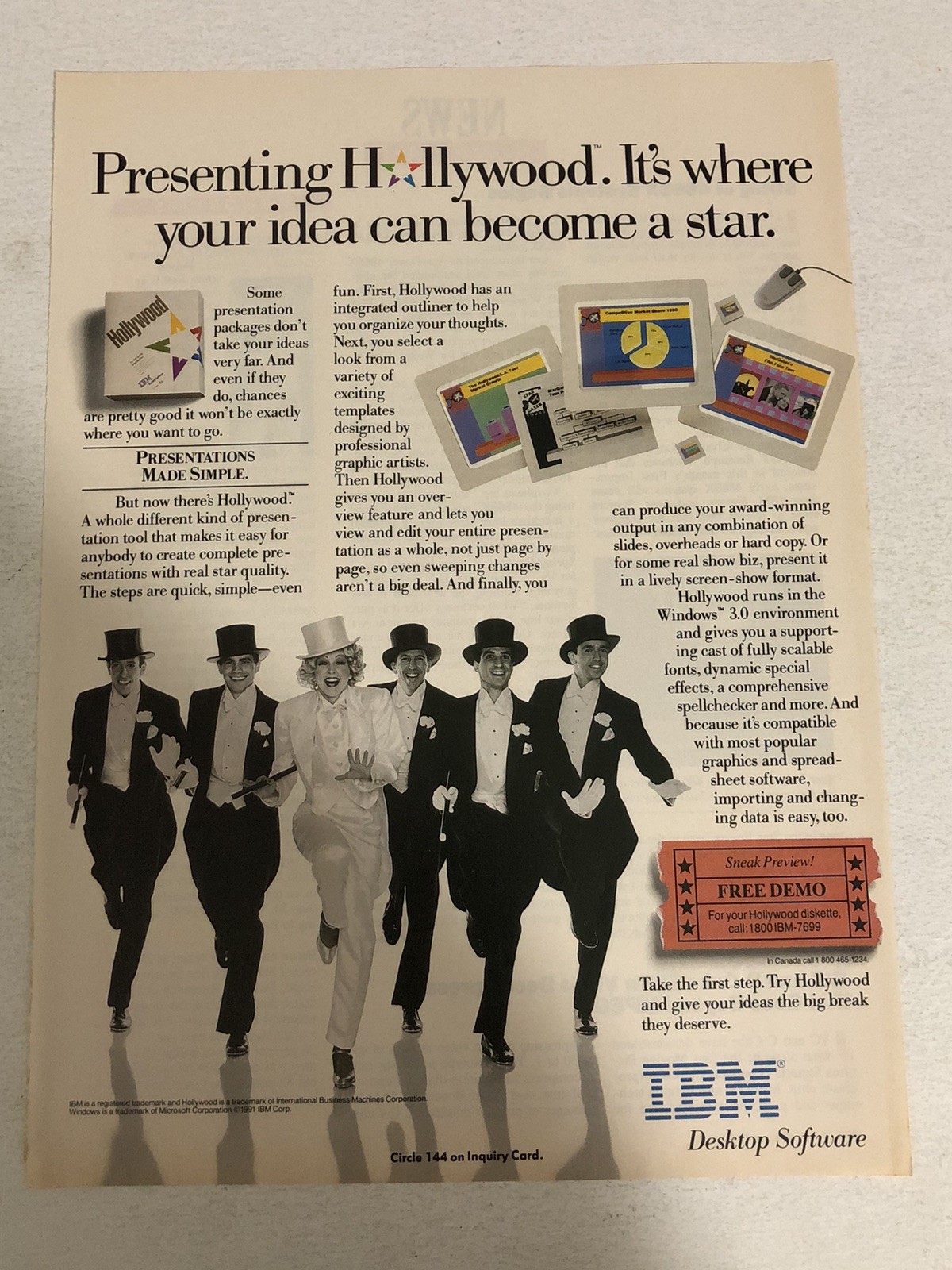 1991 IBM Hollywood Computers Print Ad Advertisement Advert Vtg  pa8
