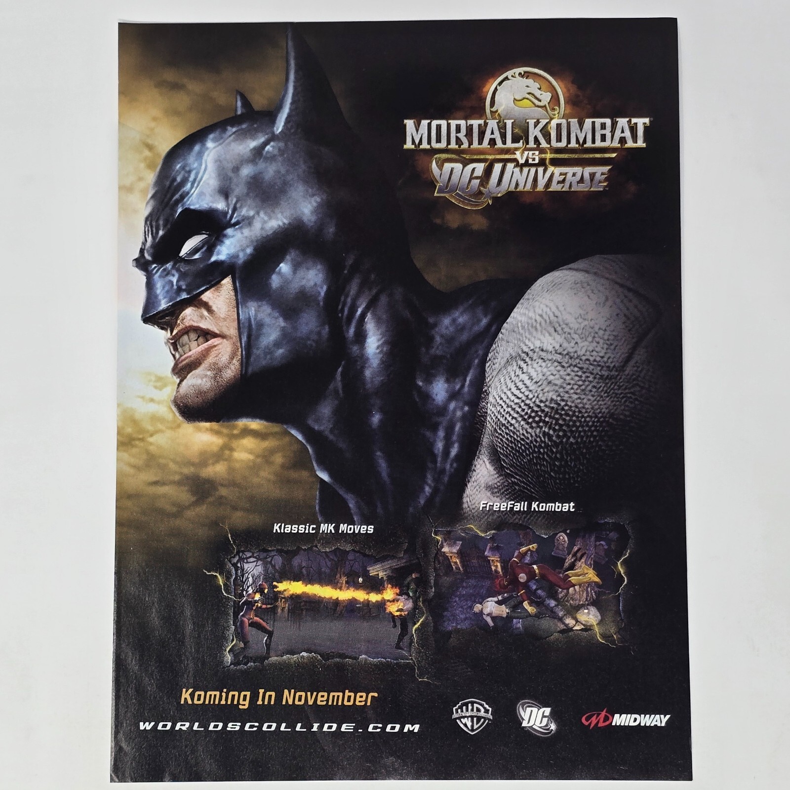 Mortal Kombat vs DC Universe PS3 Xbox 360 Batman Print Ad/Poster Promo Art