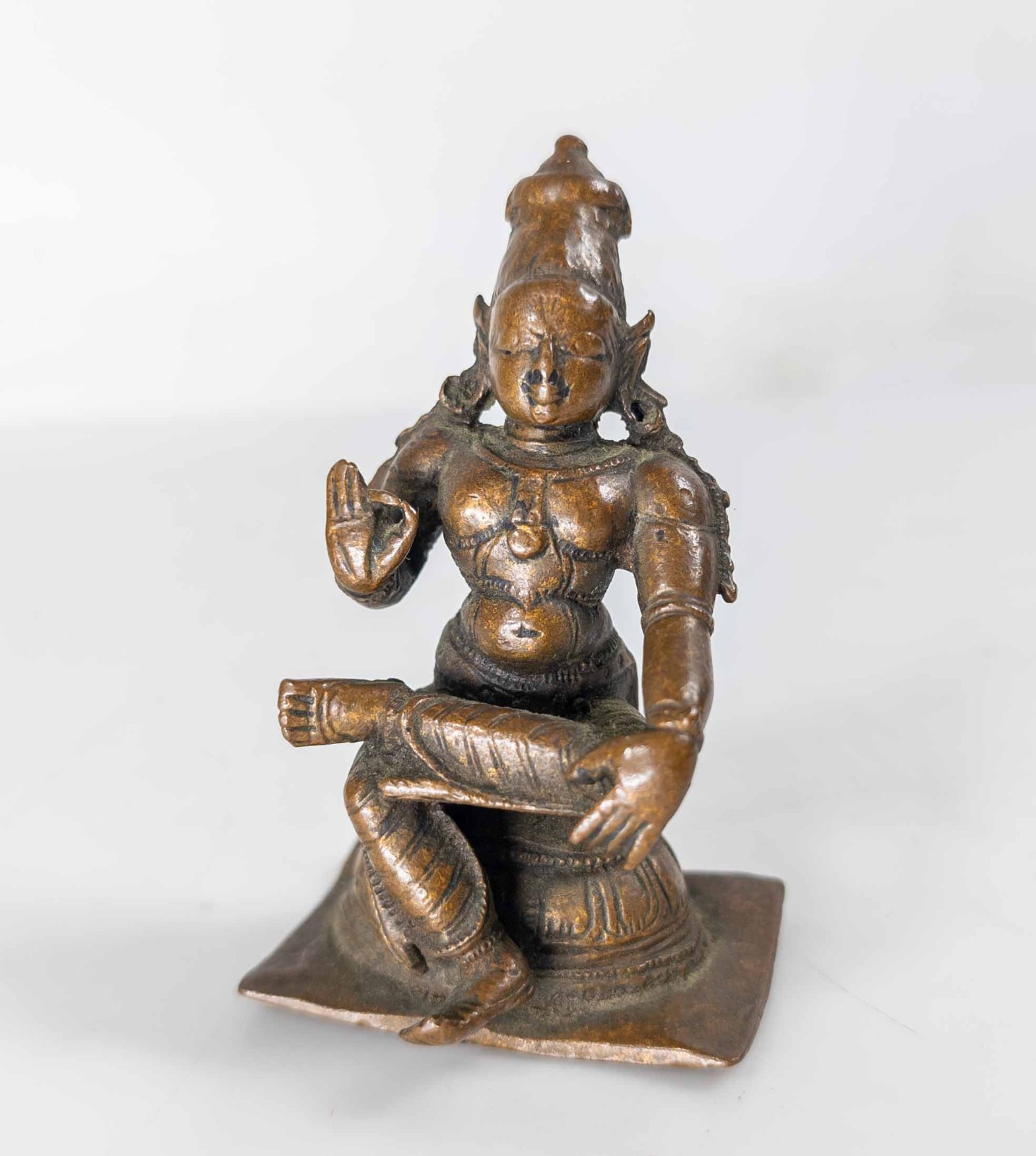 Antique 19th C. South Indian Bronze Hindu Deity Figure Goddess Seated Parvati