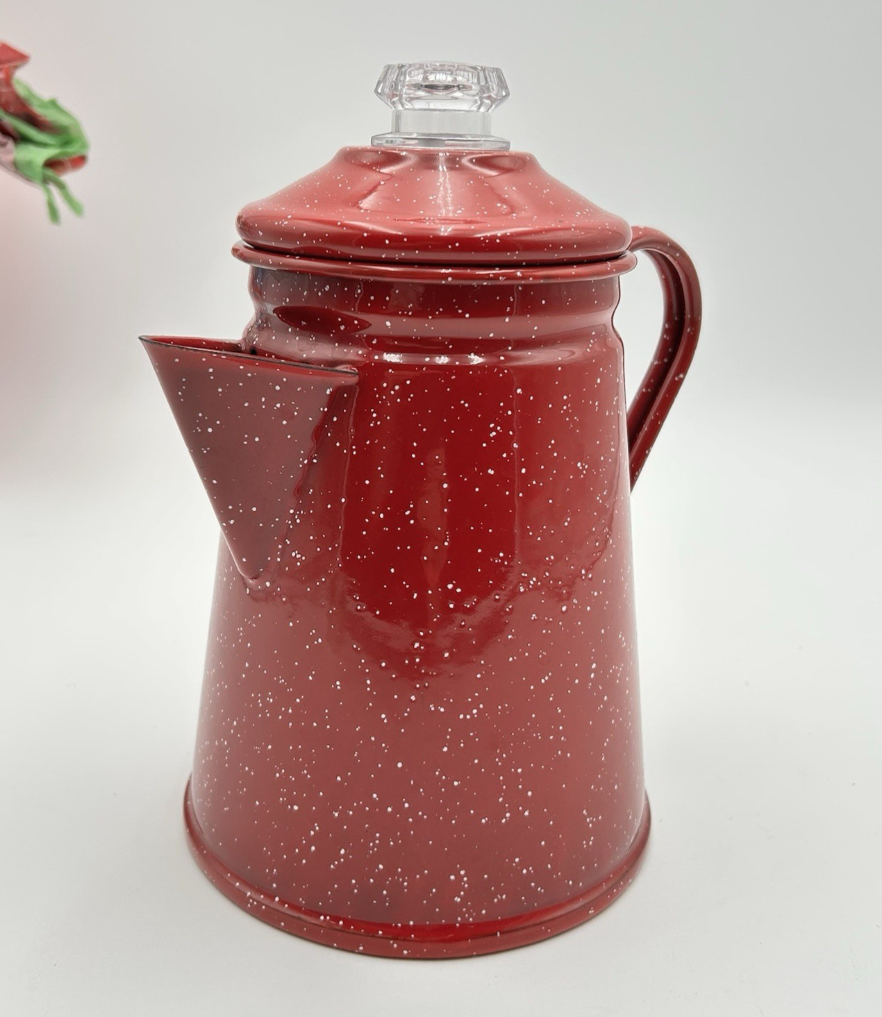 Bright Red Speckled Enamel Percolator / Coffee Pot - Home Decor, Camping