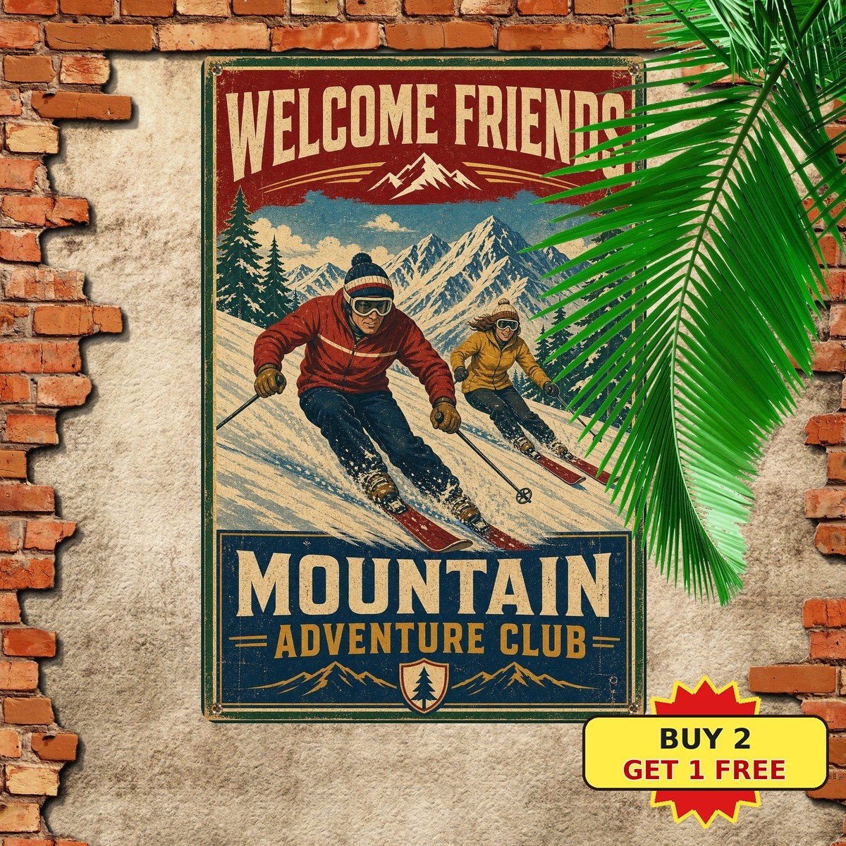 Ski Lover Mountain Club Tin Sign Winter Sports Retro Wall Decor