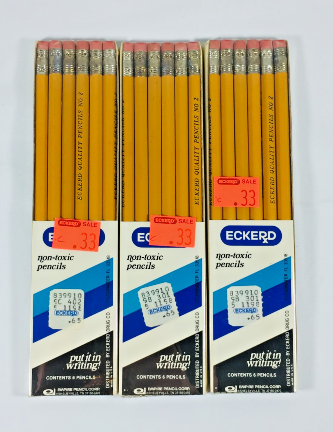 VTG 80\'S ECKERD (EMPIRE PENCIL) LOT OF 3 NEW/SEALED PACKS OF (6) NO. 2 PENCILS++