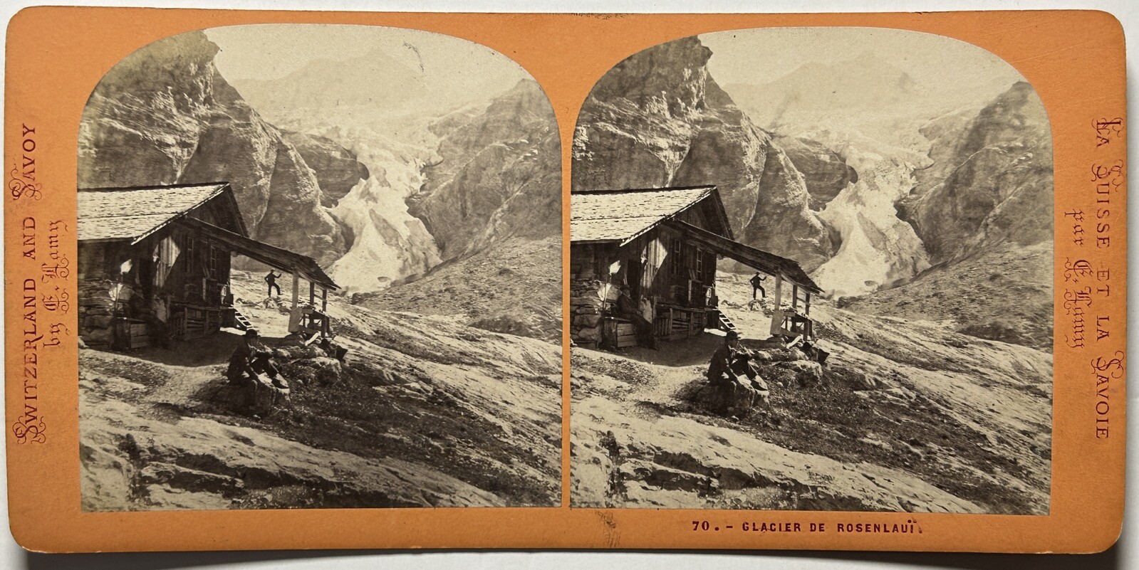 Switzerland Rosenlau Glacier c1870 Stereo Photo Lamy Vintage Albumen P47L1n