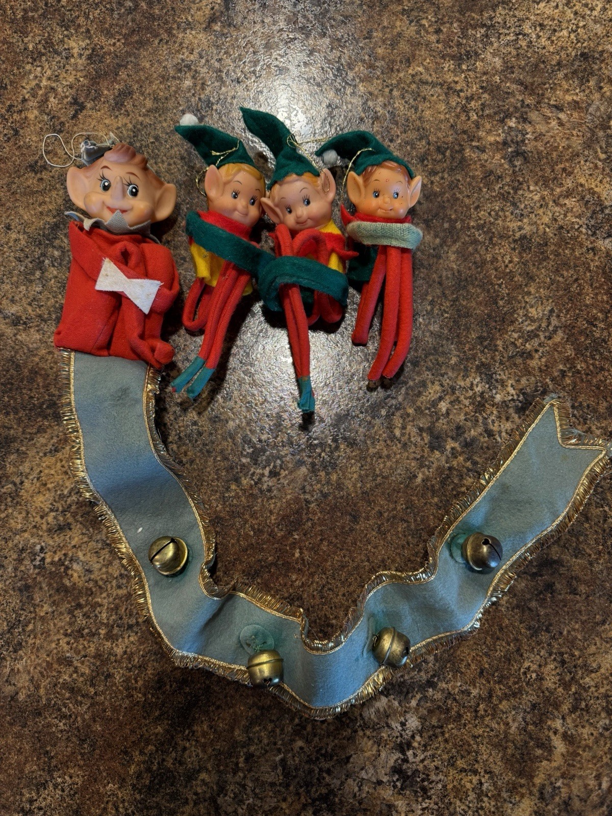 Vintage Christmas Knee Hugger Elves Holiday Lot Of 4 Pixie Elf