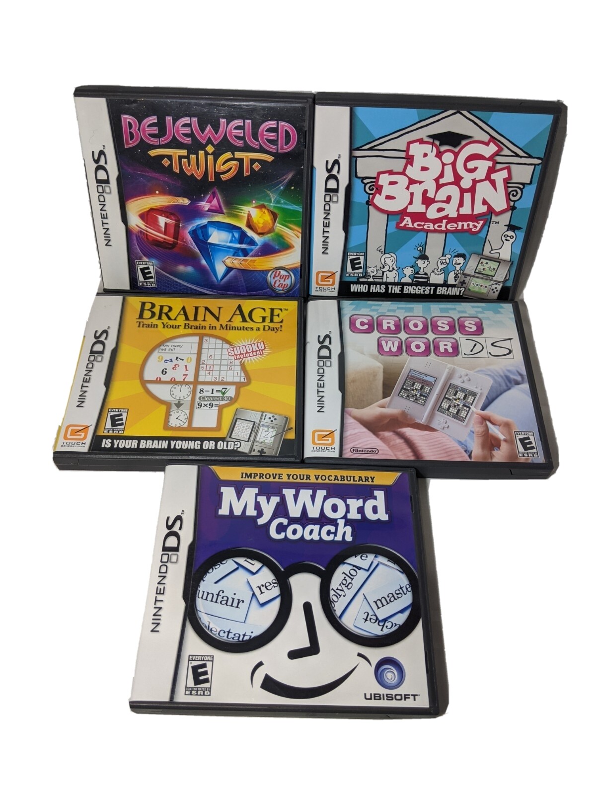 Lot 5 Nintendo DS Brain Games Big Age Crosswords Bejeweled Twist Academy Word