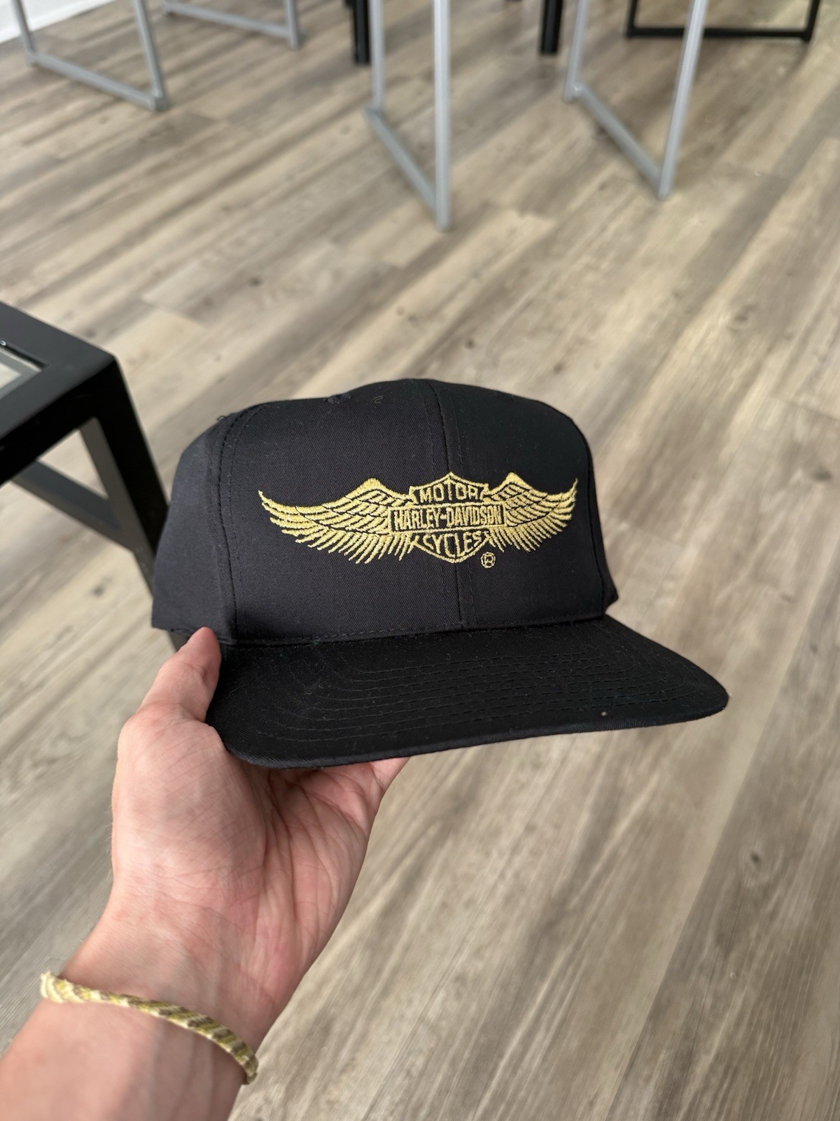 Vintage NWOT Harley Davidson Snapback Hat Gold Logo Wings Never Worn Rare 90s