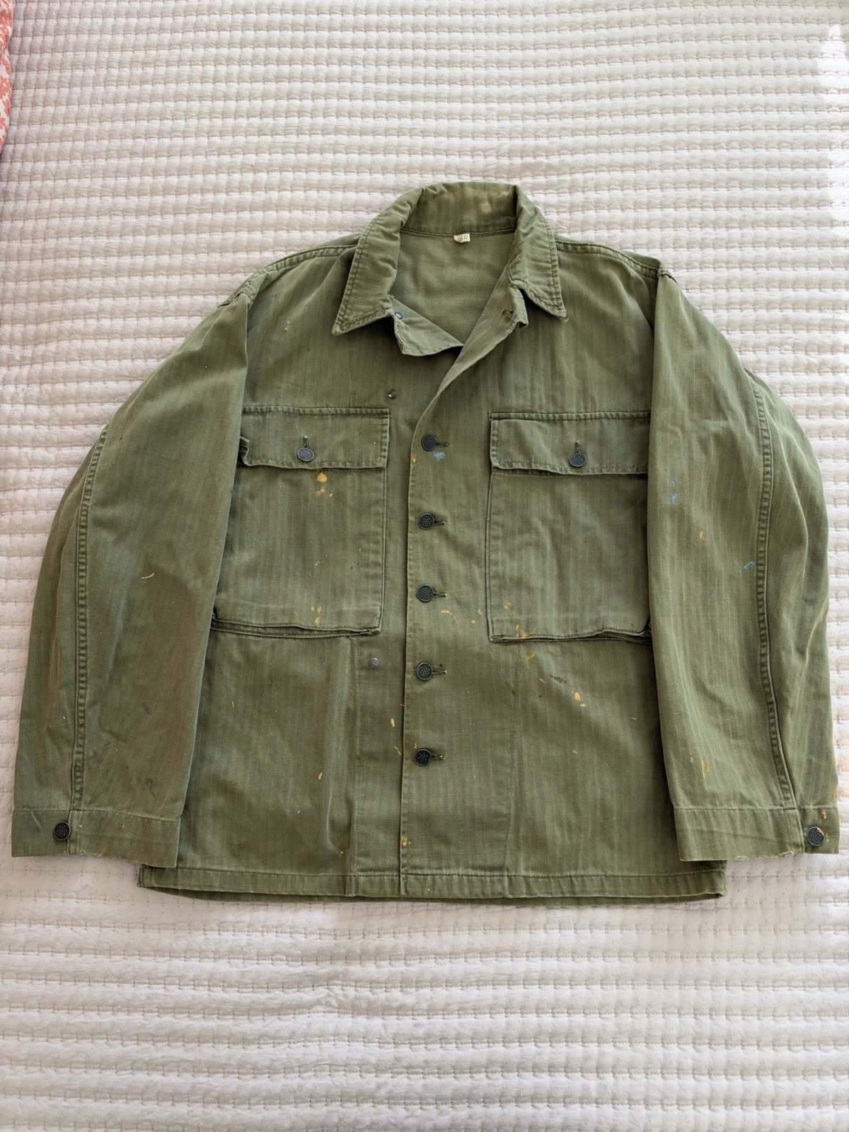 Vintage 40s WWII HBT Jacket 36R Size M/L Army 13 Star Herringbone Twill Rare