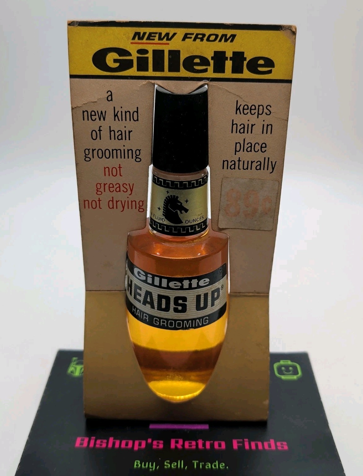 Vintage NOS Gillette Company Heads Up Hair Grooming 4 Fl oz Bottle