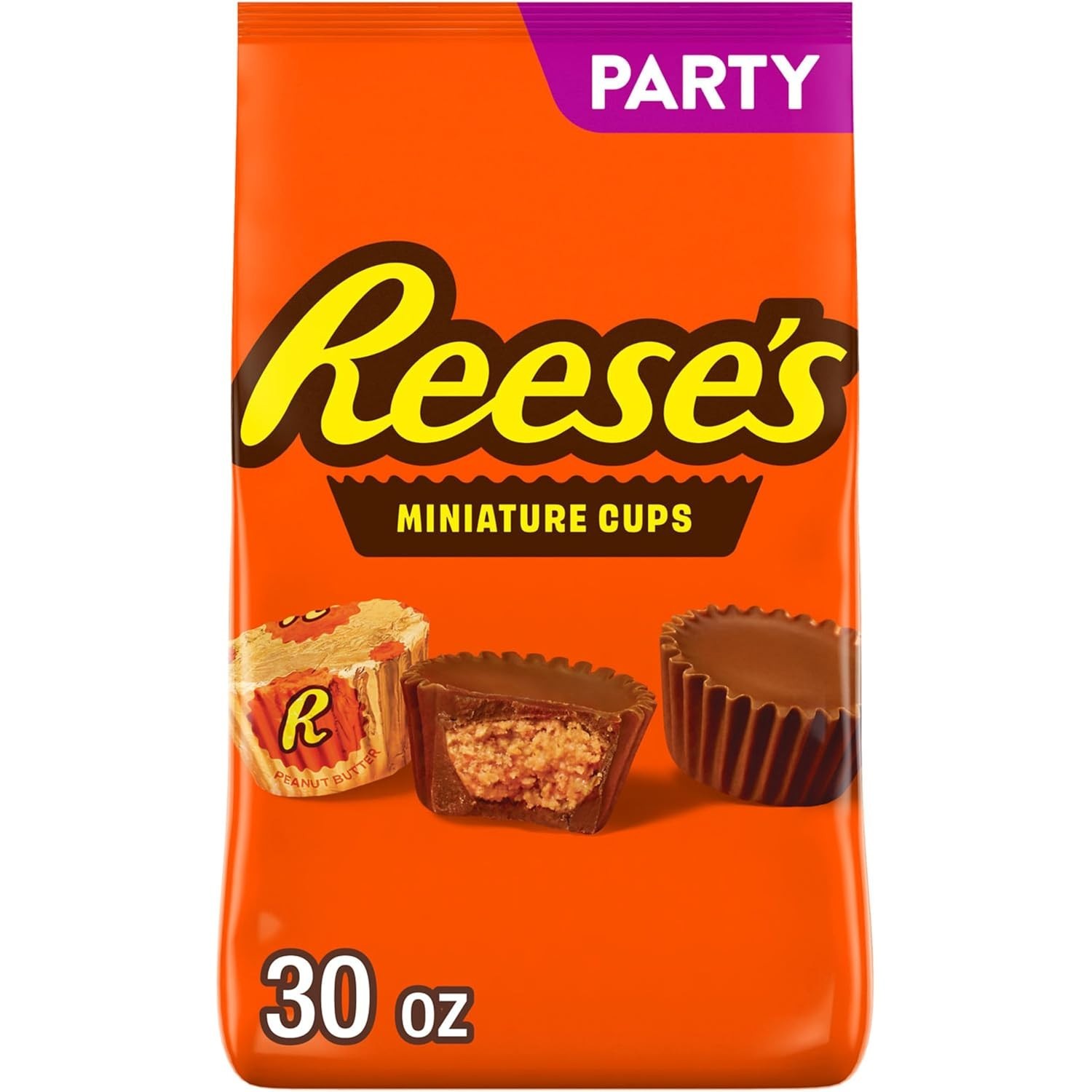 Individually Wrapped 30 oz Miniature Milk Chocolate Peanut Butter Cups - Kosher