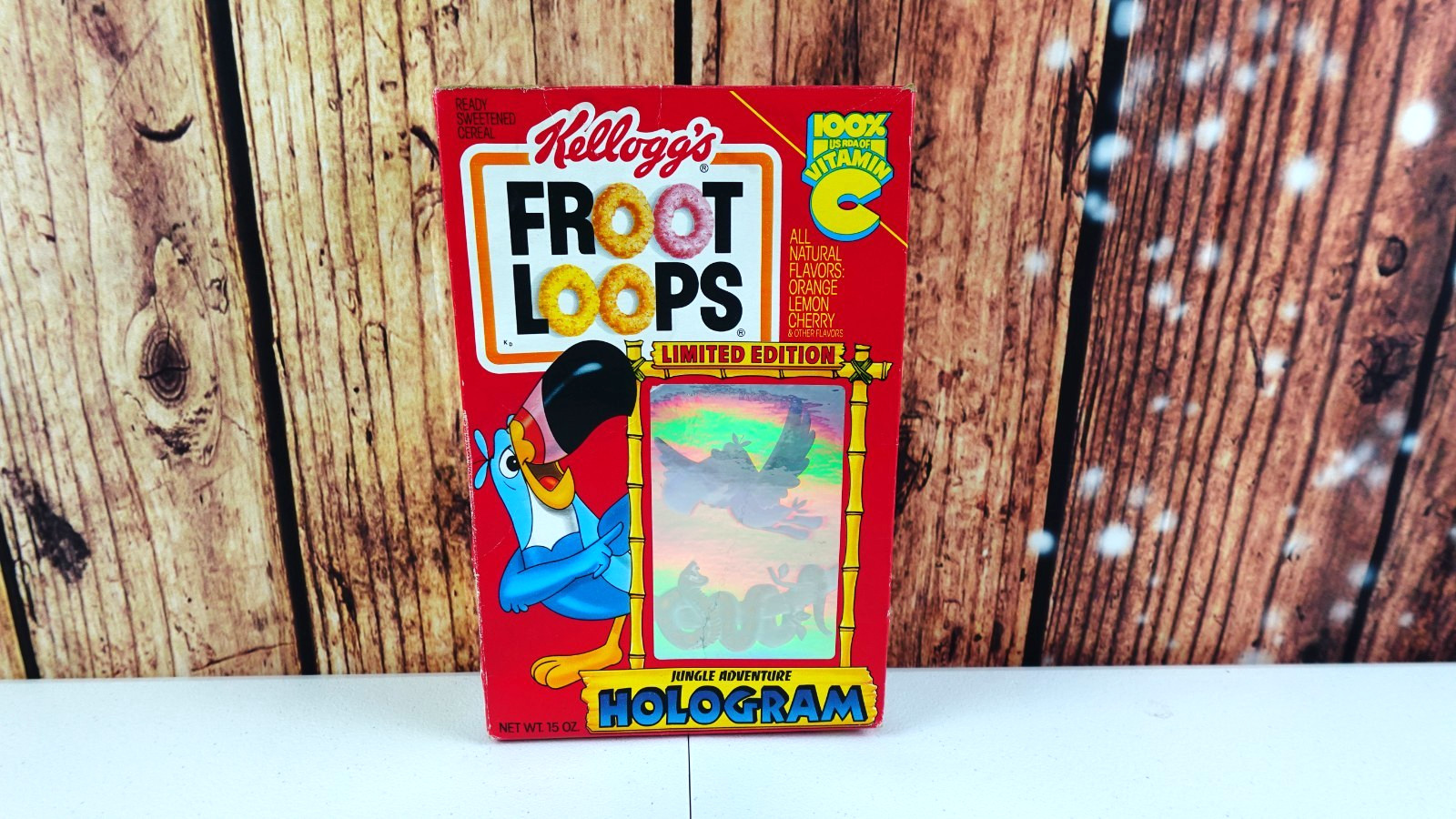 1991 Kellogg\'s Froot Loops Empty Cereal Box Jungle Adventure Hologram Toucan Sam