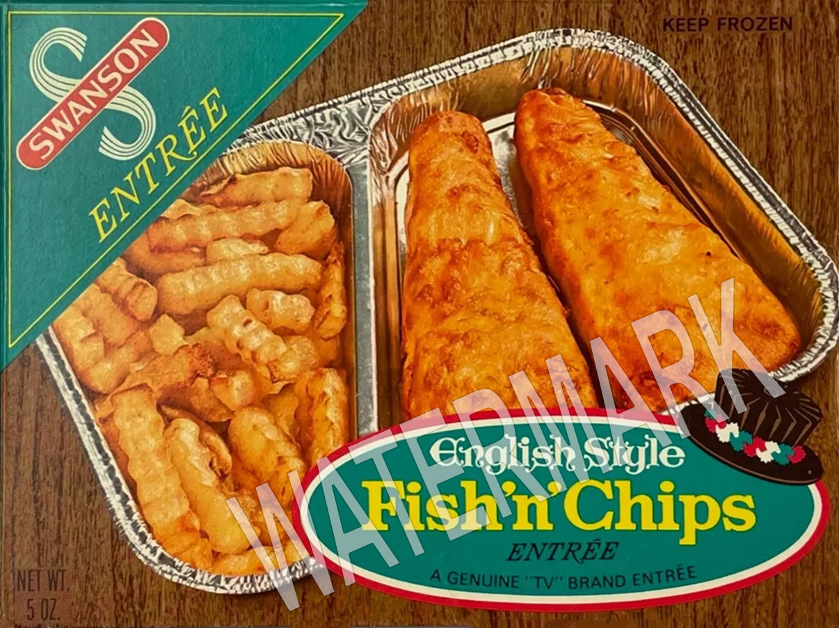 1970\'s SWANSON Fish and Chips TV dinner English Metal Fridge Magnet 3x4 7693