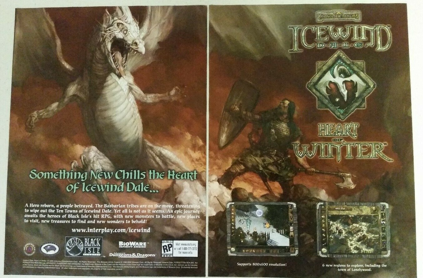 2000 ICEWIND DALE: Heart of Winter ~ 2 pg. Vintage Video Game PRINT AD oop