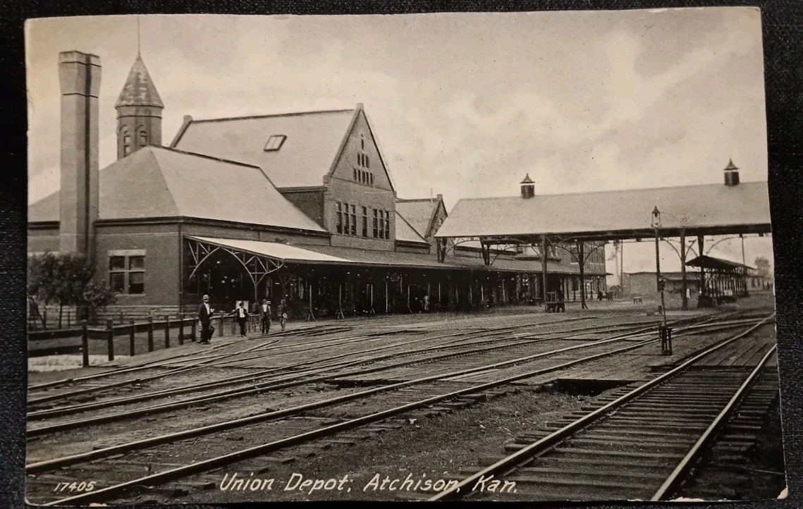 Vintage 1900s Union Depot Atchison, Kansas Postcard Train Station