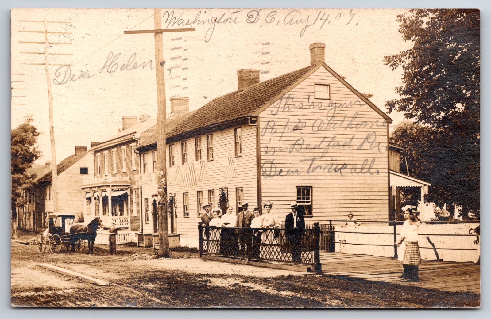 Bedford Pennsylvania Old Home Street View Horse Drawn Carriage Real Photo RPPC