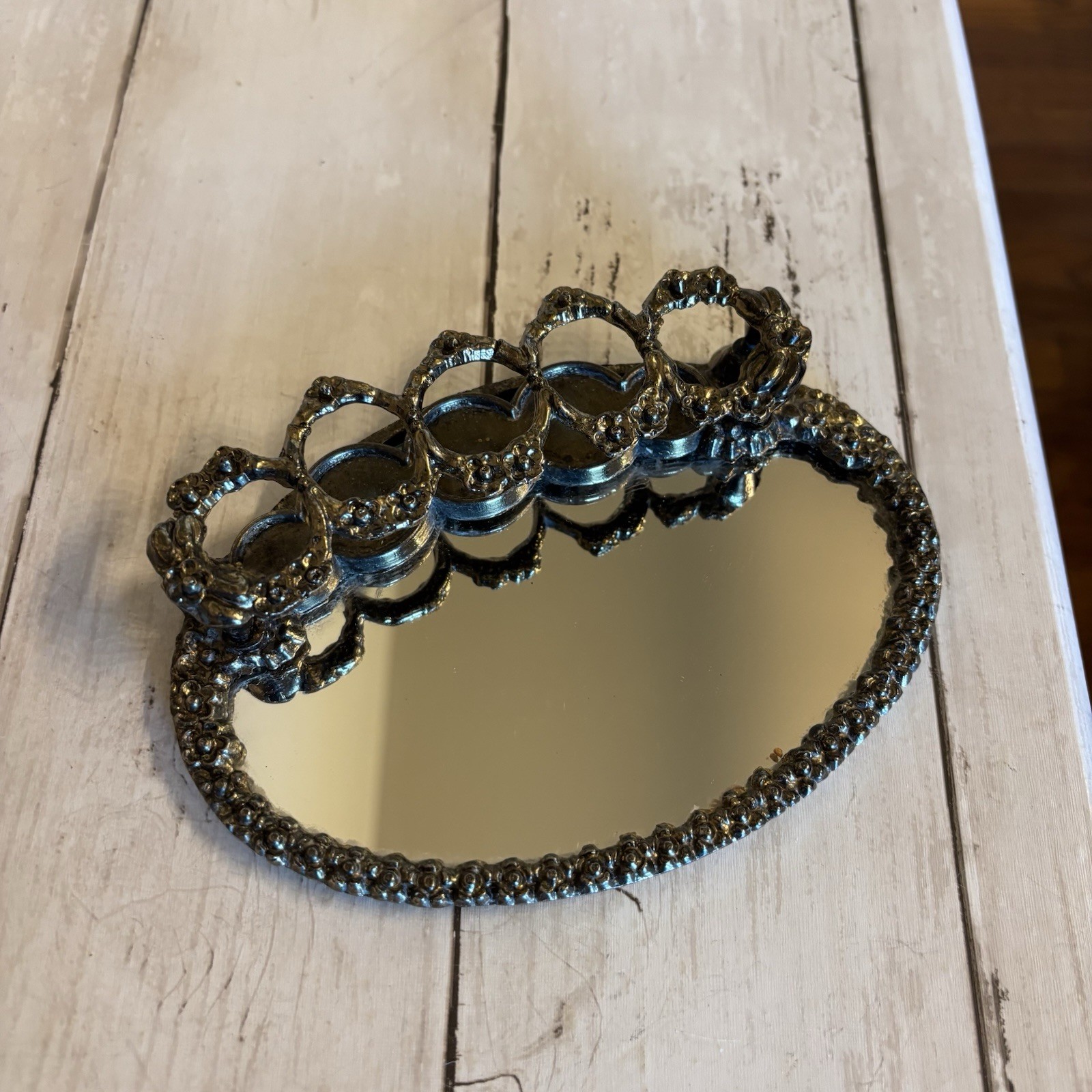 Vintage MCM Ormolu Vanity Lipstick Perfume Jewelry Makeup Mirror Tray